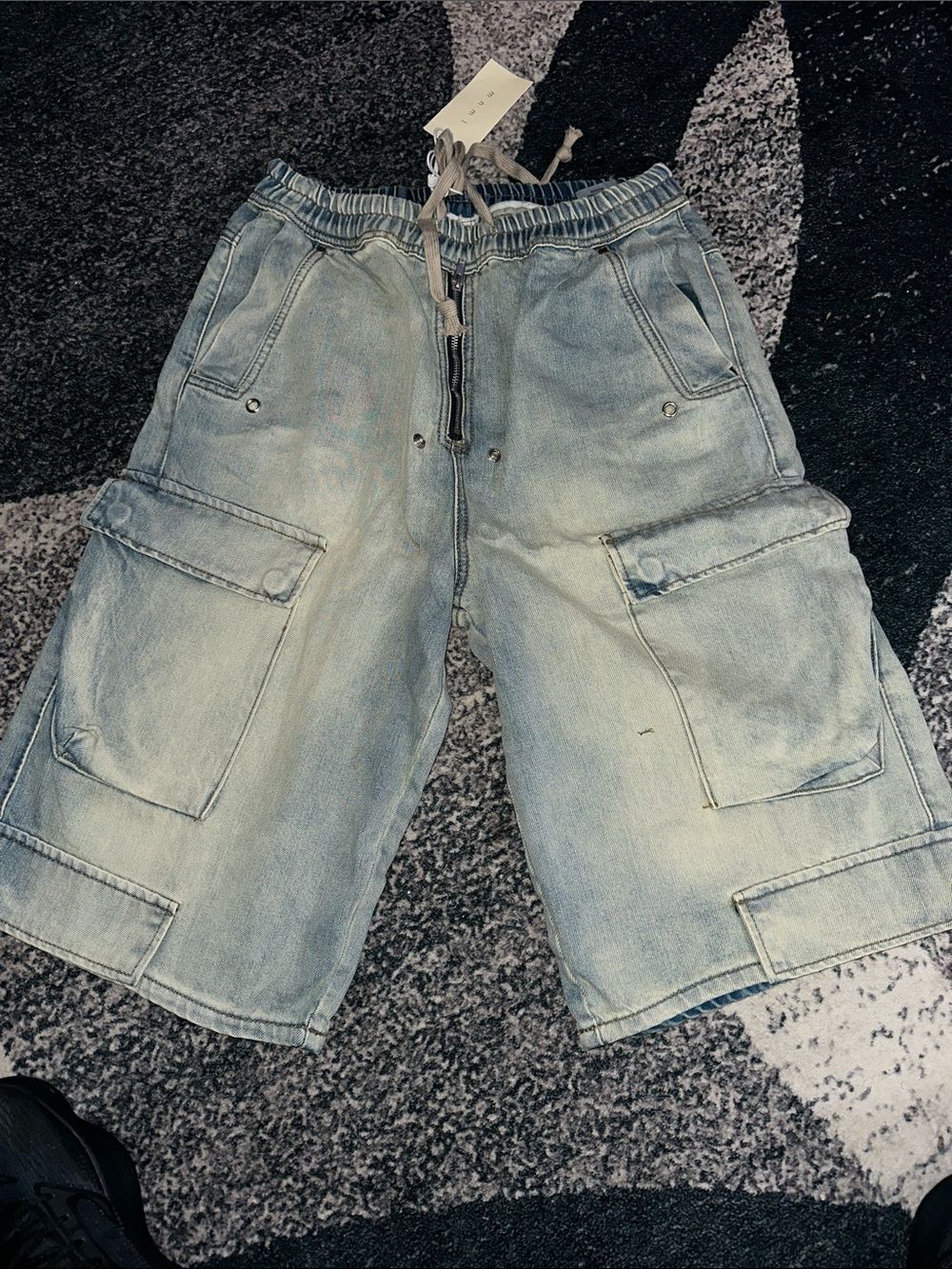 MNML Light Blue Cargo Drawstring Denim Shorts